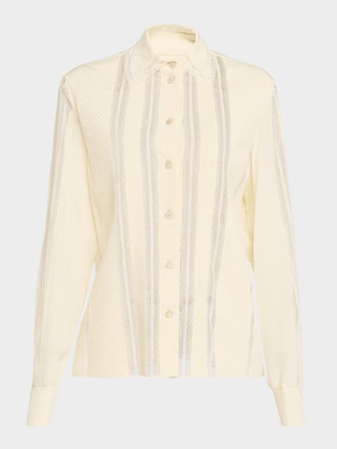 Valentino Lace Pleated Crepe De Chine Shirt