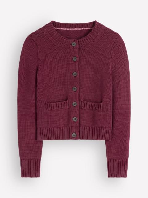 BODEN Lucy Chunky Cotton Cardigan-Maroon banner
