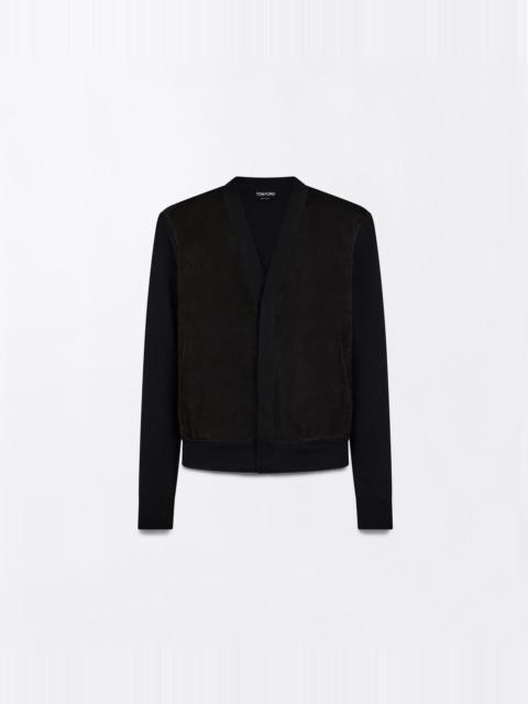 TOM FORD SUEDE FRONT MERINO CARDIGAN