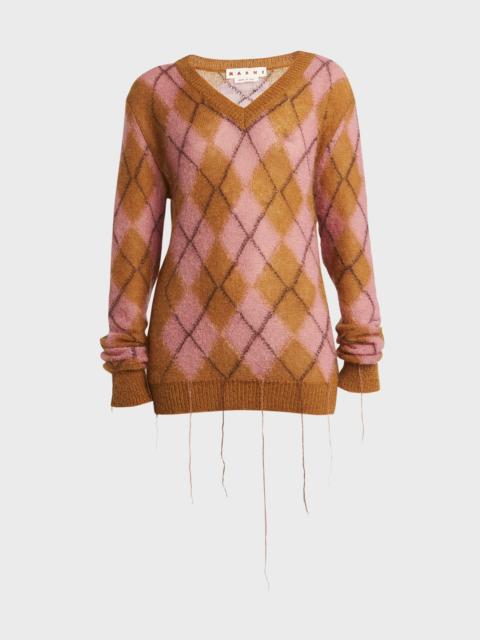 V-Neck Fair Isle Mohair Sweater