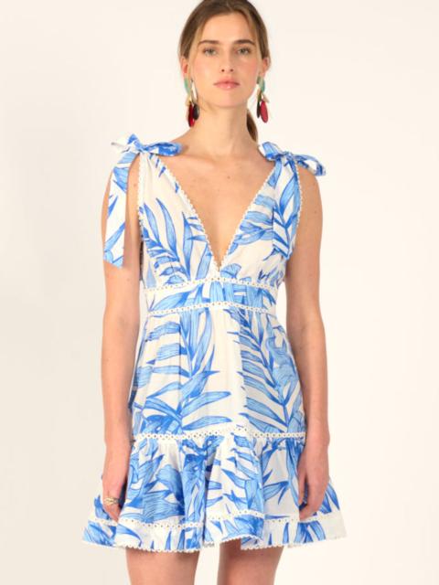 Poupette St Barth Mini Dress Cara - Blue Palm Leaf