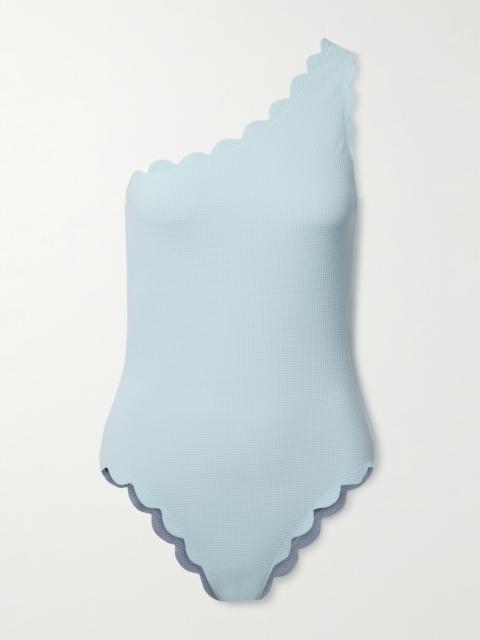 MARYSIA Santa Barbara Reversible One-shoulder Scalloped Seersucker Swimsuit