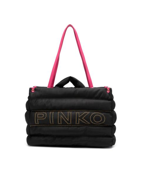 logo-embellished quilted tote bag