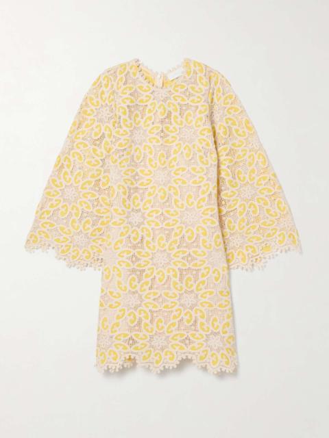 Golden cotton-lace mini dress
