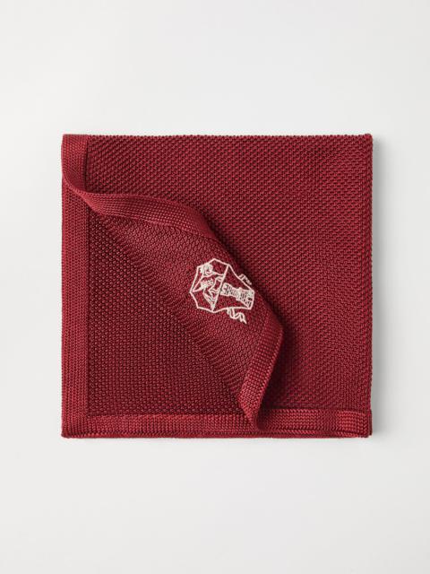 Brunello Cucinelli Silk knit pocket square with embroidered logo