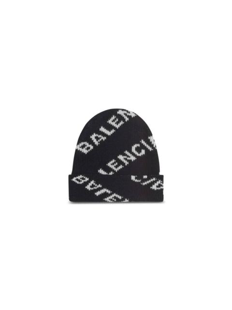 BALENCIAGA Men's Allover Logo Beanie in Black