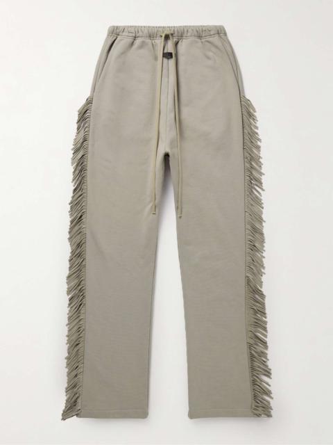 Straight-Leg Fringed Suede-Trimmed Cotton-Jersey Sweatpants