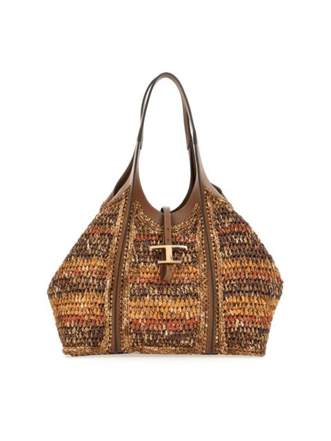 Tod's Women's T Timeless Medium Raffia & Leather Tote Bag - Beige