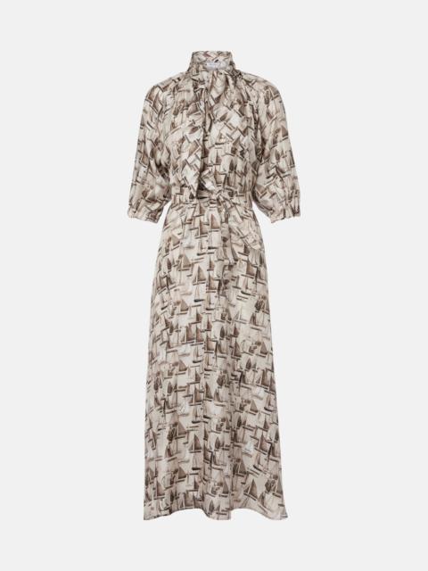 Max Mara Printed tie-neck silk twill midi dress