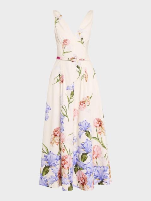 Oscar de la Renta Sleeveless Dégradé Iris Cotton Poplin Dress