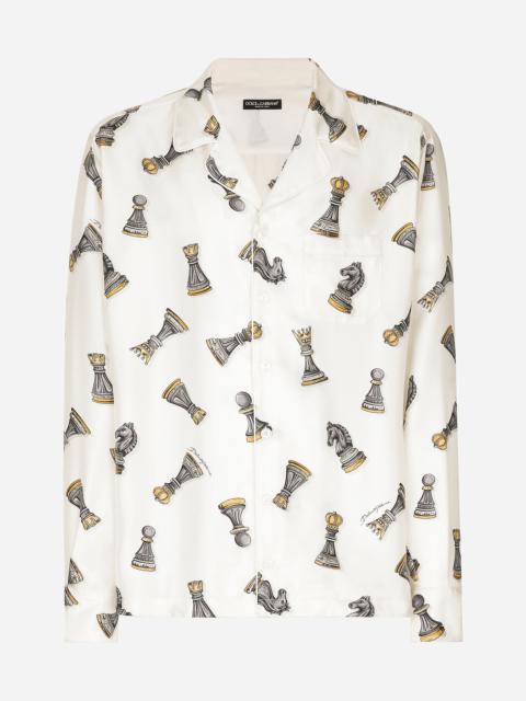 Dolce & Gabbana Silk twill shirt with chess-piece print