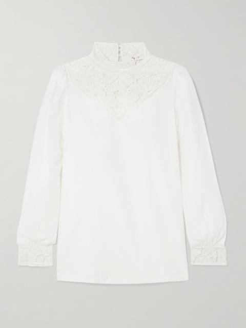 EMPORIO SIRENUSE Mikha Lace-paneled Cotton-blend Poplin Blouse