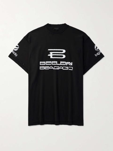 BALENCIAGA Inside Out Oversized Distressed Printed Cotton-Jersey T-Shirt