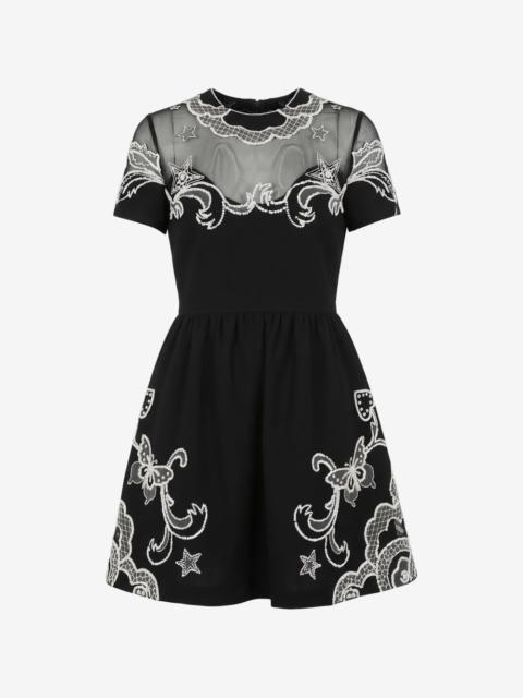 Valentino bead-embellished tulle-panel mini dress