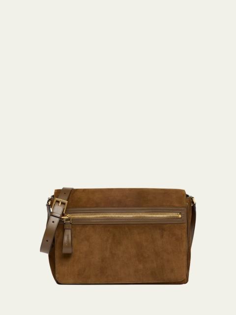 TOM FORD Men's Buckley Suede Large Flap Messenger Bag