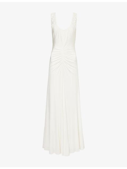 self-portrait Low-Back Ruched Jersey Maxi Dress