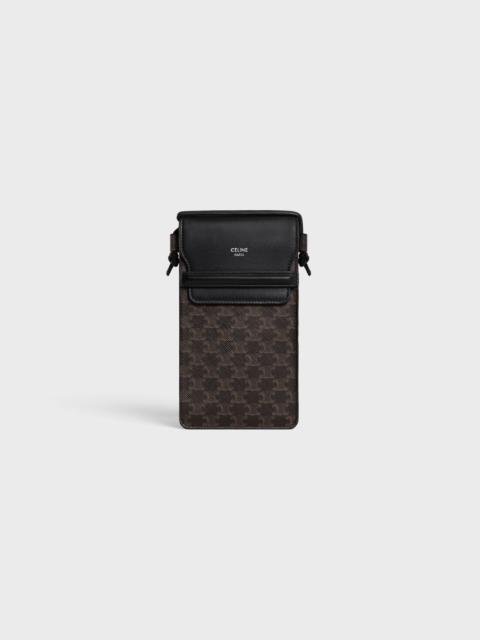 CELINE PHONE POUCH WITH FLAP in Triomphe Canvas and Lambskin