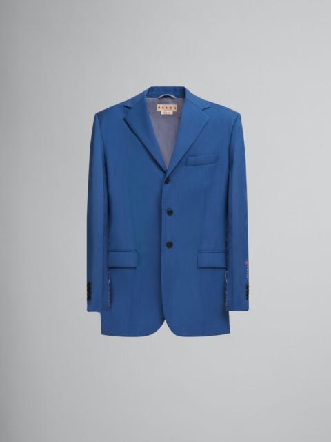 BLUE WOOL-MOHAIR BLAZER WITH MARNI MENDING