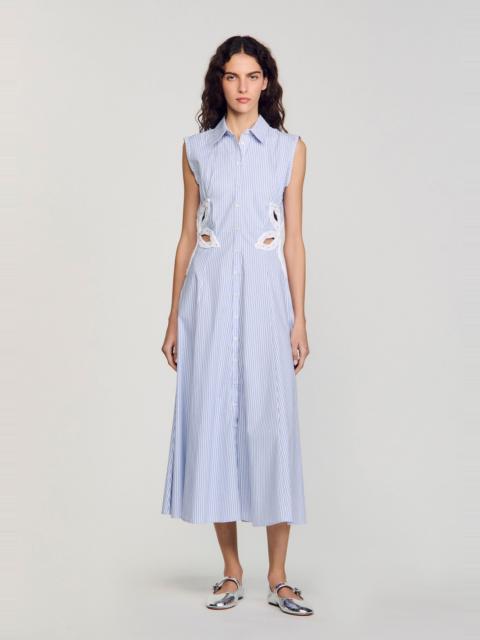 Sandro STRIPED EMBROIDERED MAXI DRESS