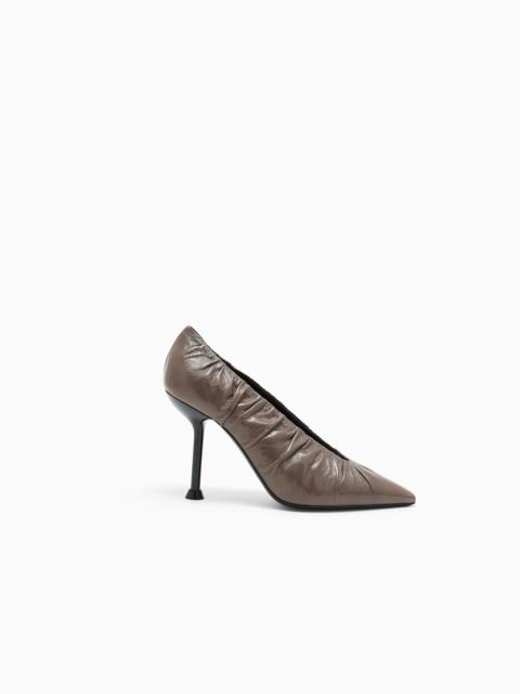 EMPORIO ARMANI POINTED-TOE LEATHER COURT SHOES WITH GATHERED DETAILING