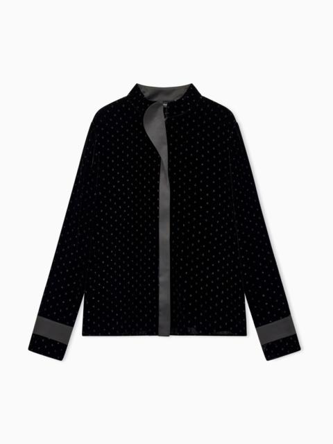 EMPORIO ARMANI VELVET BLOUSE WITH GLITTER POLKA DOTS AND A SATIN TRIM