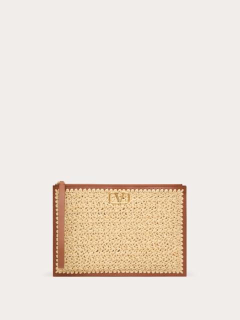 Valentino VLOGO SIGNATURE CLUTCH BAG IN RAFFIA