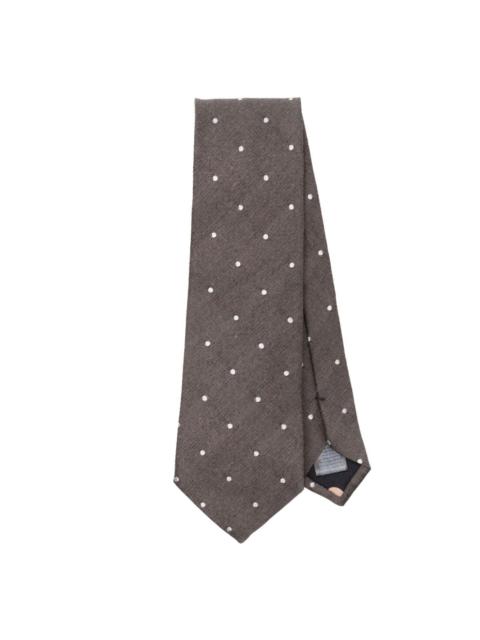 polka dot-embroidered twill-weave tie