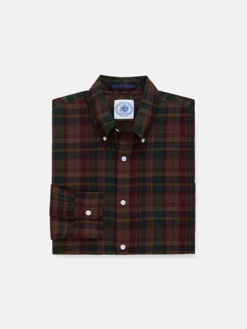 J. PRESS BURGUNDY, GREEN & NAVY OVERDYED MADRAS BUTTON DOWN SHIRT