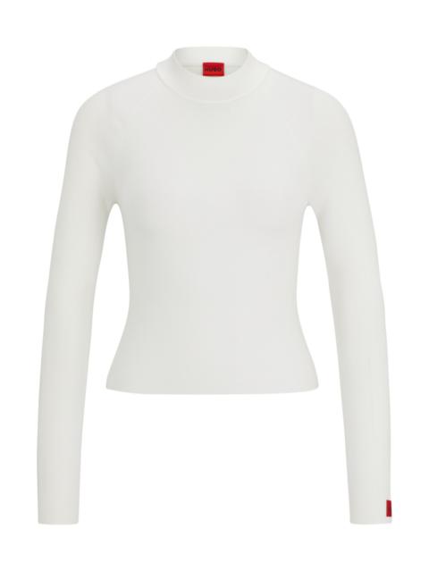 HUGO RIB-KNIT SWEATER WITH MOCK NECKLINE AND LOGO LABEL