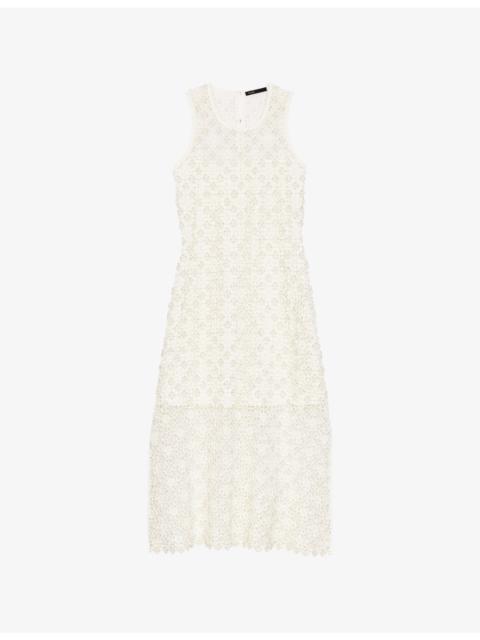 maje Rhinestone-Embellished Sleeveless Crochet Maxi Dress