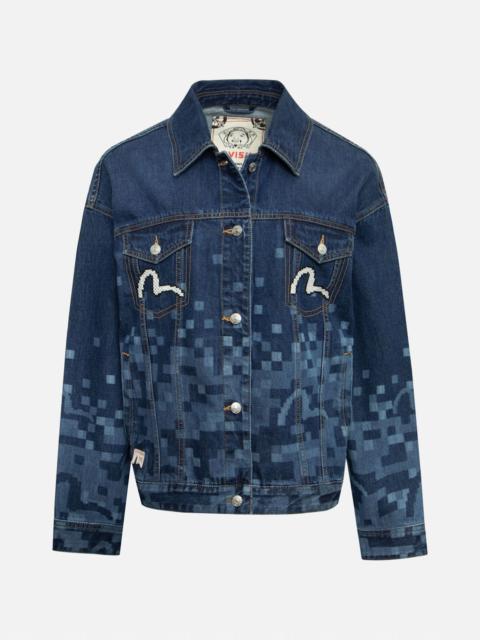 PIXEL SEAGULL EMBROIDERY AND PRINT OVERSIZED DENIM JACKET