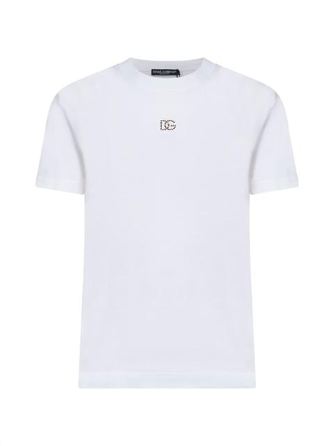 Dolce & Gabbana White jersey rhinestone logo T-shirt