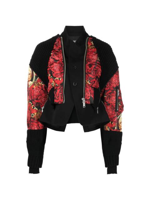 UNDERCOVER knitted-panels rose-print jacket
