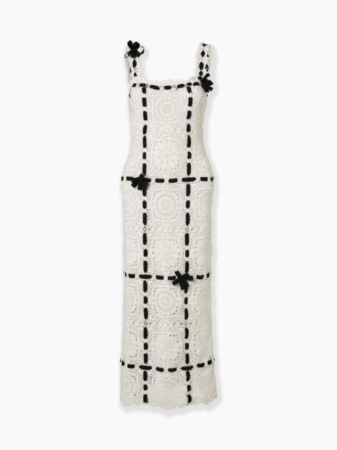 CAROLINA HERRERA Crochet Midi Dress with Ribbon Detail
