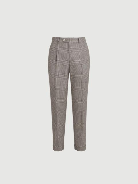 Brunello Cucinelli Virgin wool, silk and linen Prince of Wales trousers with pleat