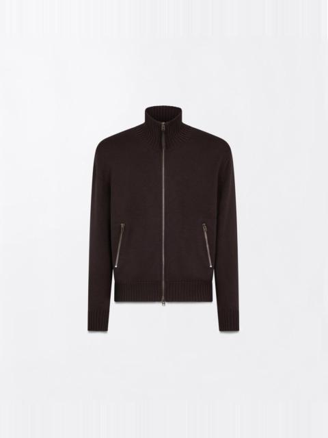 TOM FORD MERINO FULL ZIP WITH LEATHER PATCHES