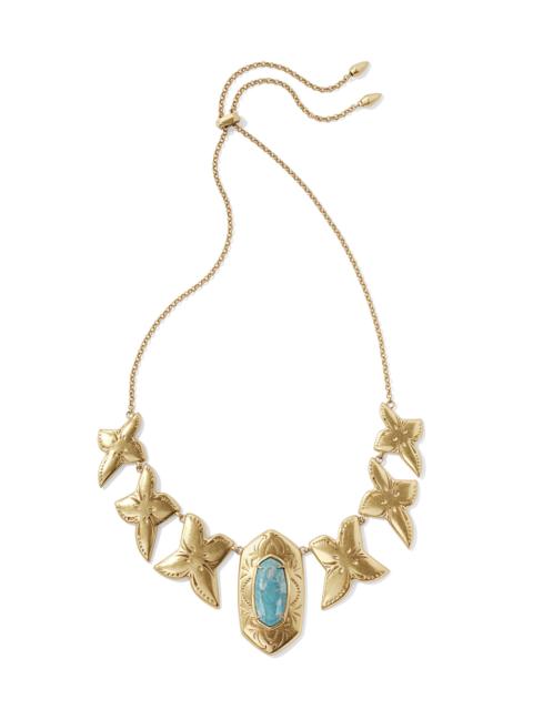 KENDRA SCOTT Keziah Vintage Gold Statement Necklace in Variegated Dark Teal Magnesite