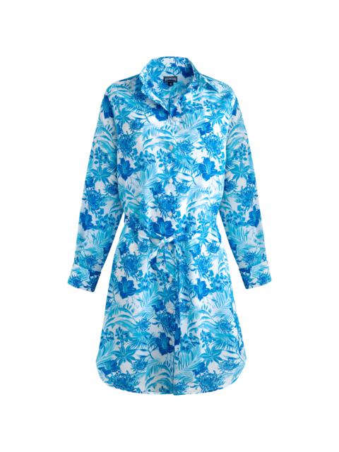 Women Cotton Voile Shirt Dress Tahiti Flowers