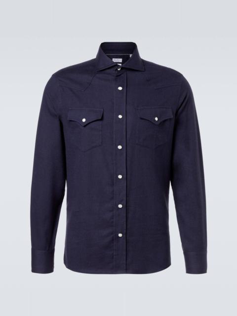 Brunello Cucinelli Chevron cotton-blend flannel shirt