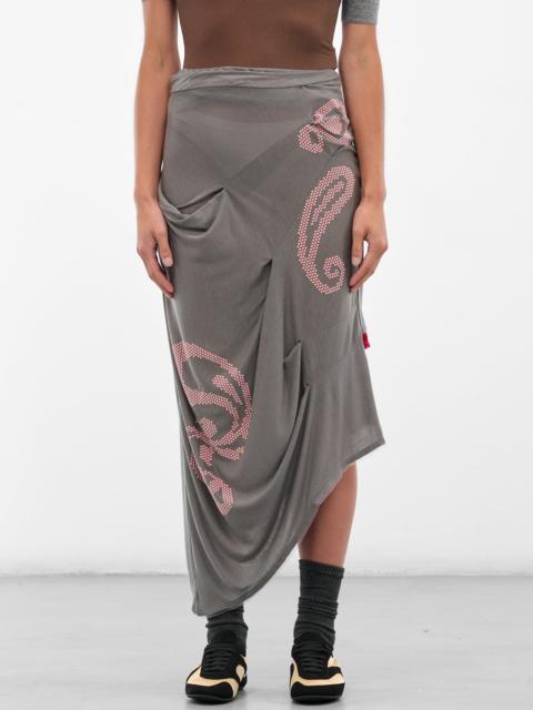 Kiko Kostadinov Gray Raven Draped Midi Skirt