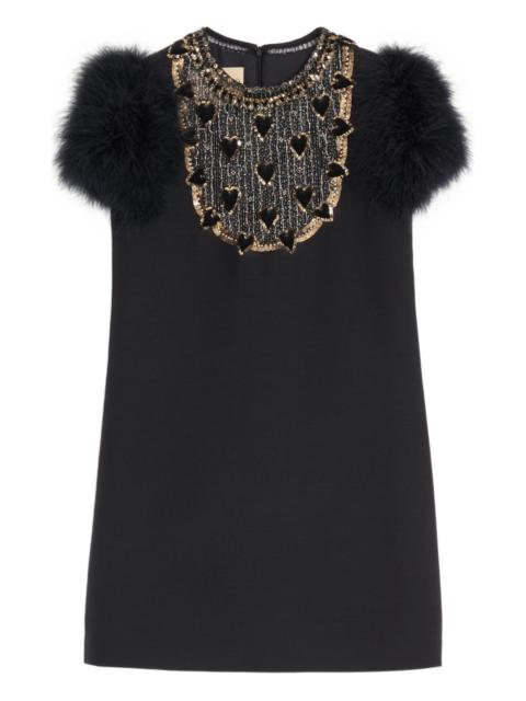 embroidered crepe couture mini dress