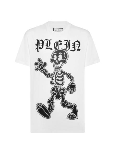 rhinestone-skeleton cotton T-shirt