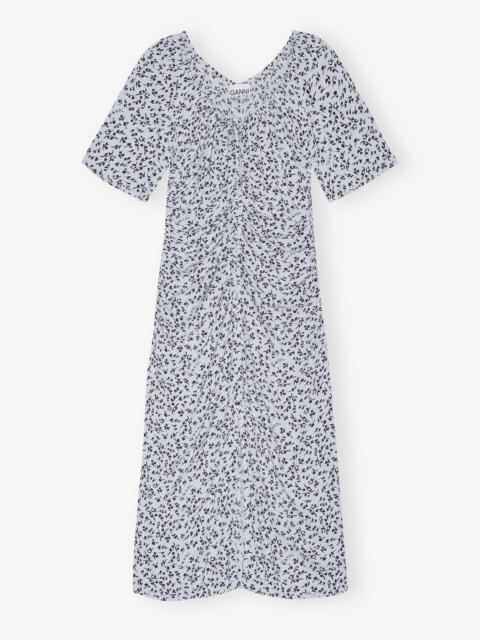 GANNI PRINTED CREPE U-NECK MIDI DRESS