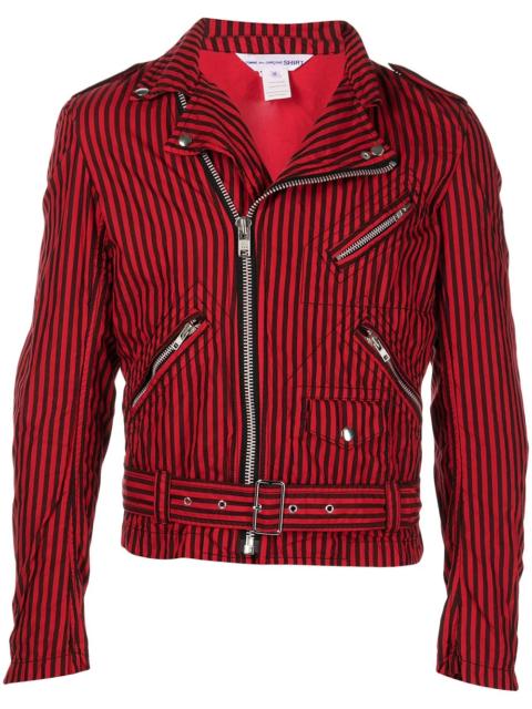 Comme des Garçons SHIRT belted stripe-print biker jacket