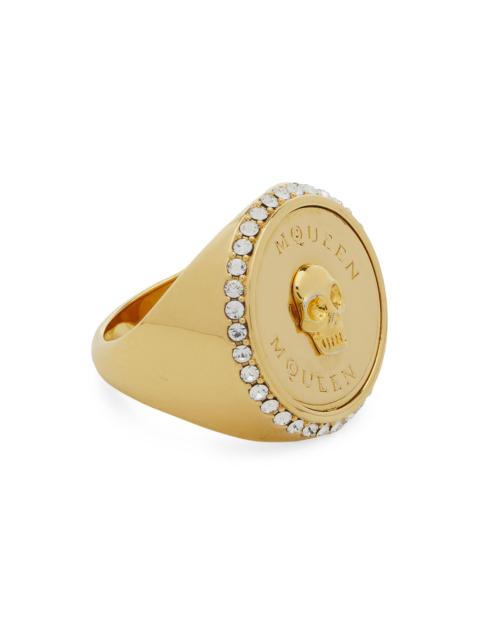 Alexander McQueen Women's Goldtone & Crystal Skull Signet Ring - Gold