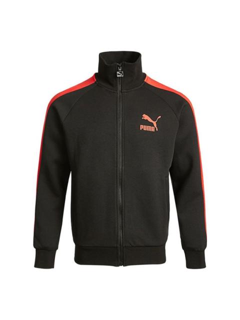 PUMA PUMA Sports Stitching Printed Logo Kintted Stand-up Collar Jacket Men's Black 531377-51