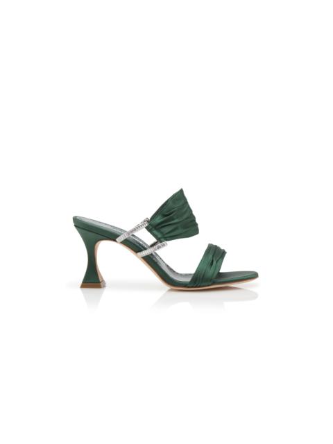 Dark Green Satin Gathered Mules