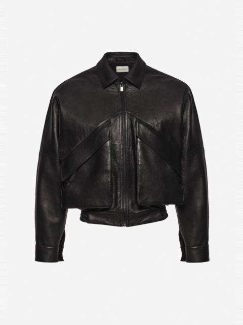MAGDA BUTRYM Classic collar vintage leather jacket in black