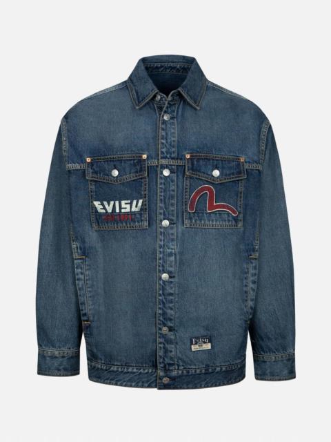 EVISU PLAYFUL GODHEAD PRINT LOOSE FIT DENIM SHIRT JACKET