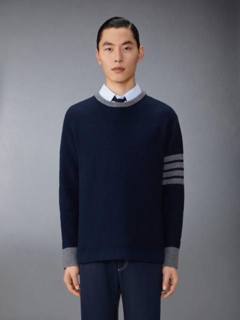 Thom Browne Merino Wool 4-Bar Textured Rugby Stripe Crew Neck Pullover